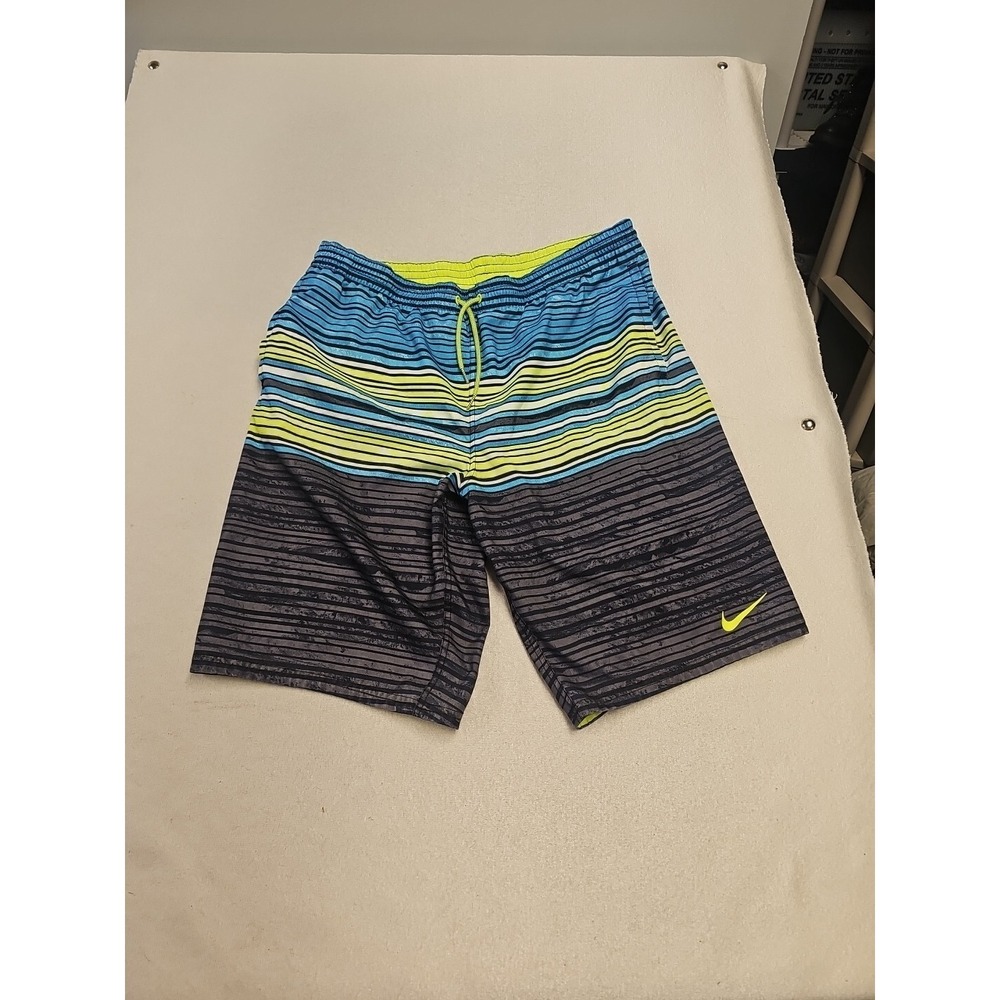 Nike Men's Oxidized Volley Swim Short Size Large Blue Black Yellow Stripe